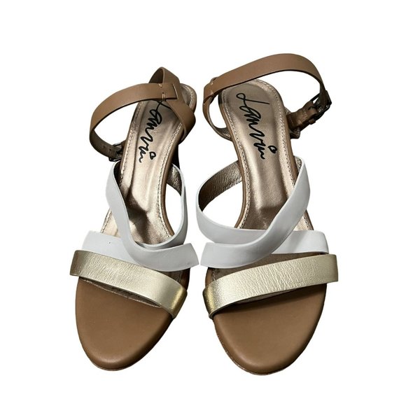 Lanvin White Gold Strappy Leather Sandal Heels Size 7.5 - Picture 5 of 8